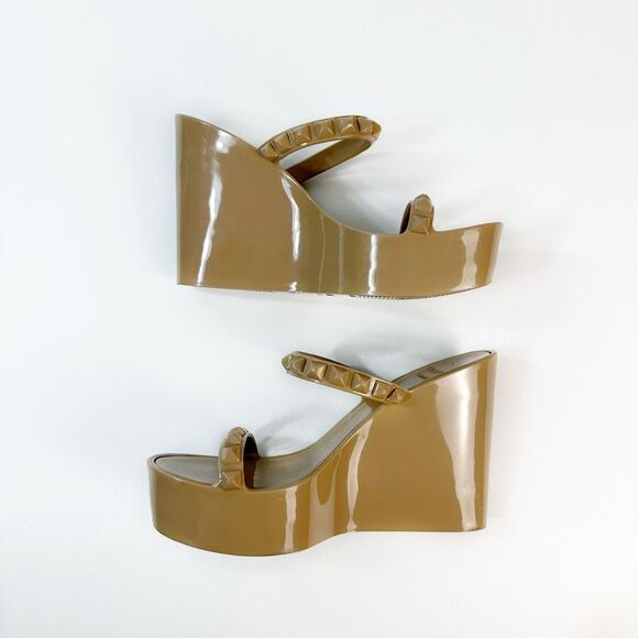 CARMEN SOL Tonino Slide Wedge Heels Size 38 US 8 Beige Platform Studded Jelly - Picture 4 of 12